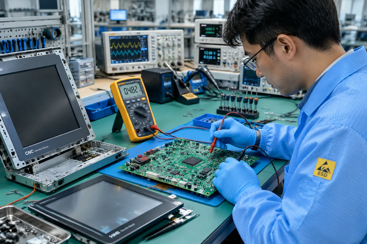 تعمیر مانیتور صنعتی دستگاه CNC و HMI اتوماسیون؛ عیب‌یابی پنل و برد تاچ